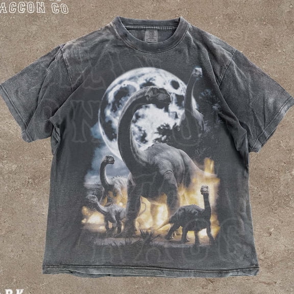 NODB Vintage Dinosaur Graphic Shirt, Brontosaurus Top, Retro 90S Moonlit Tee For Men Women, Jurassic Prehistoric T-Shirt DARK HEATHER Unisex S-5XL Hot Trending Shirt, Vintage Birthday Gift