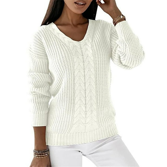 LUXUR Chandails Tricotés Épais pour Femmes Tricot Chic Chandail Blanc m