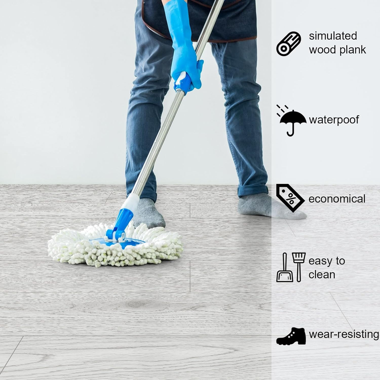 Oxdigi, PVC Peel and Stick Vinyl Flooring Roll, White Gray Wood Plank, 393.00 x 24.00 x 0.01 In