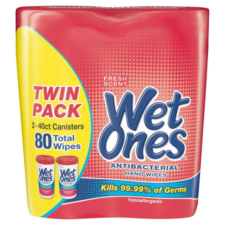 Wet Ones Antibacterial Hand Wipes Canisters Twin Pack, Fresh Scent, 80
