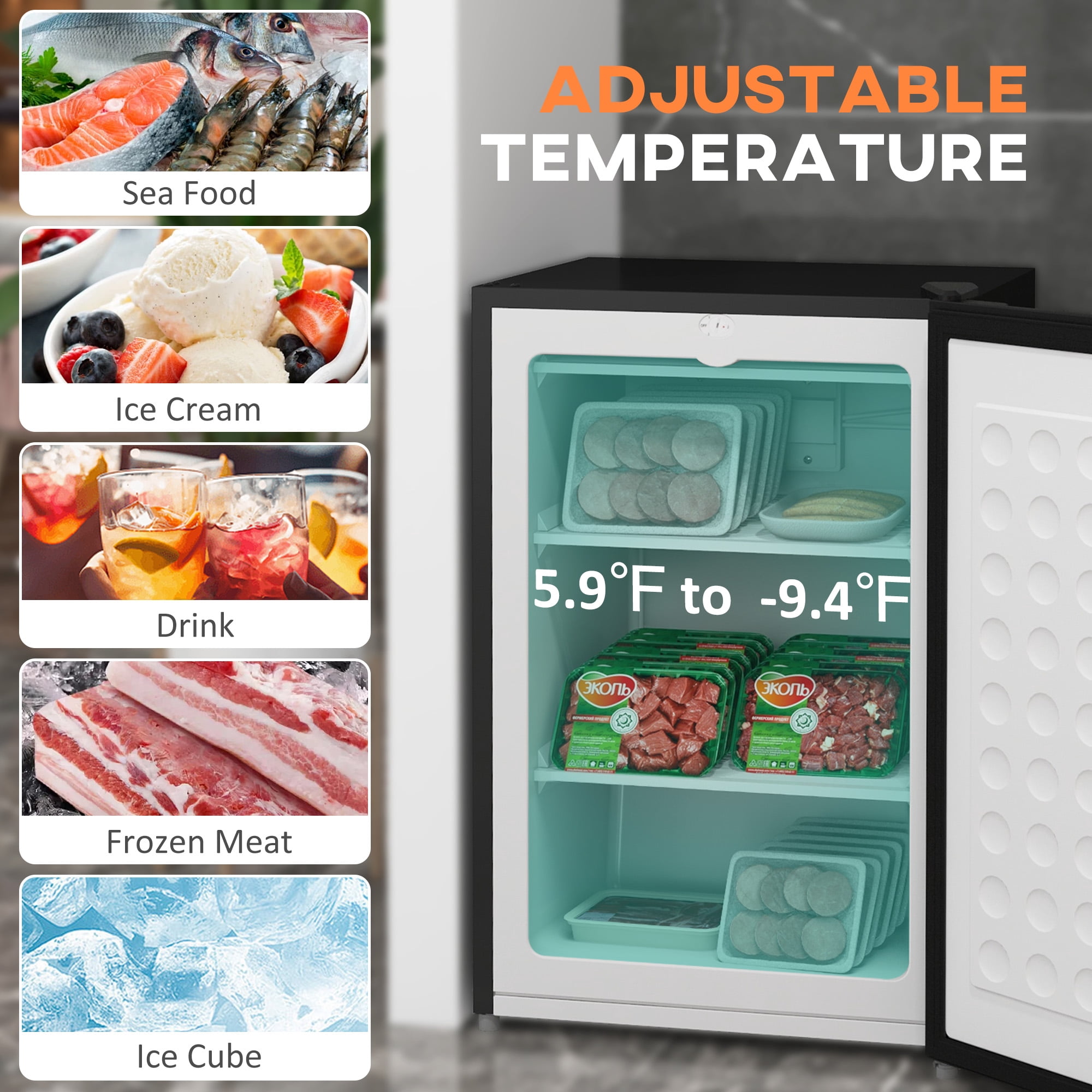 Upright Freezer, 3 Cu Ft Small Freezer with Reversible Single Door, Adjustable Thermostat for Home, Apartment, Black
