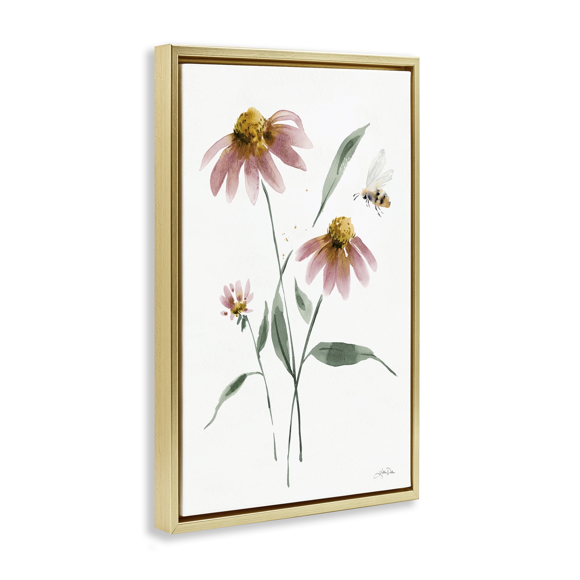 Stupell Industries Wild Honeybloom Florals Botanical & Floral Painting Gold Floater Framed Art Print Wall Art, 21 x 31