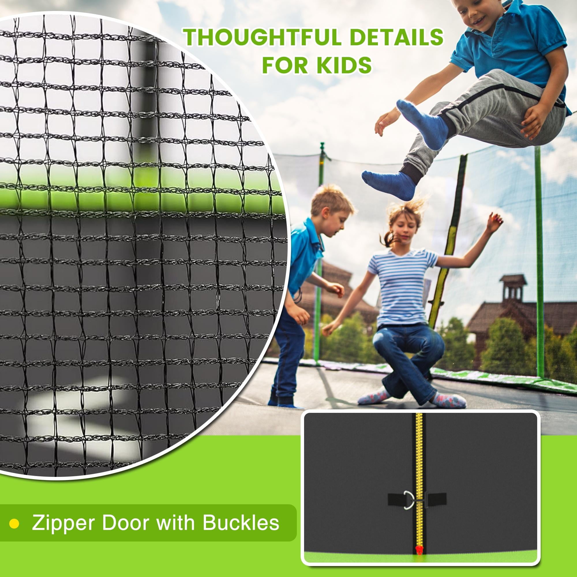 14FT Trampoline for Kids Adults, Seizeen Round Trampoline with Enclosure Net, 2-IN-1 Outdoor Trampoline w/Hoop, Ladder, Waterproof Mat