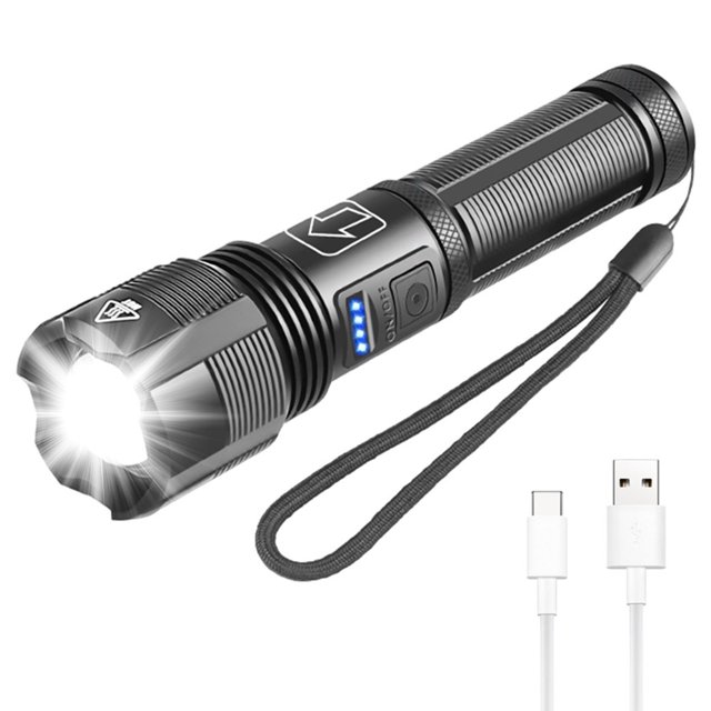 LED Torch USB Rechargeable Flashlight Adjustable Focus Searchlight With 1500mAh Battery Waterproof With 5 Lighting Modes For Camping Fishing