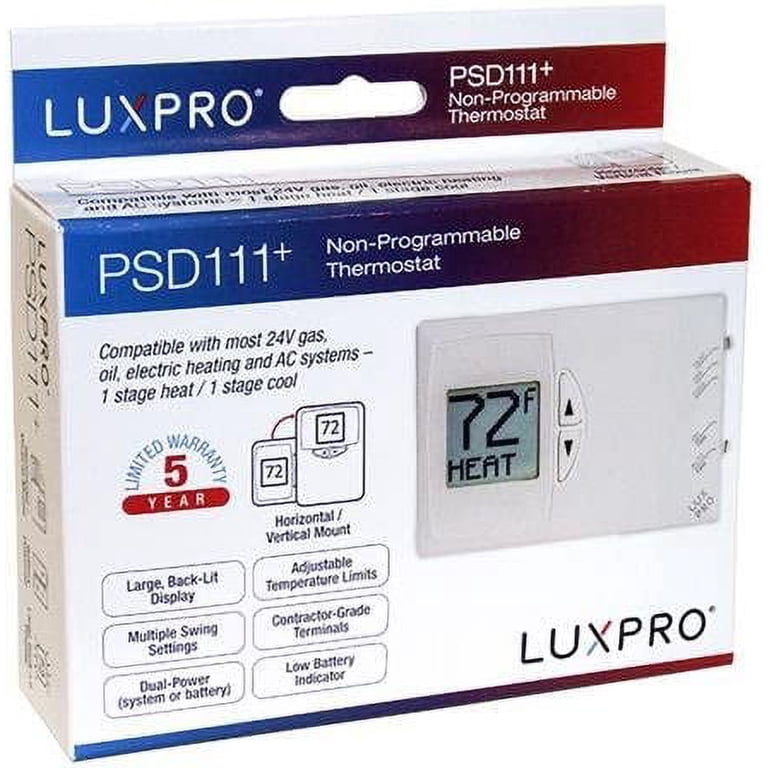 Luxpro PSD111 24V/Millivolt Digital Non-Programmable Thermostat 45-90F  Includes Backlight, Can Be - Walmart.com