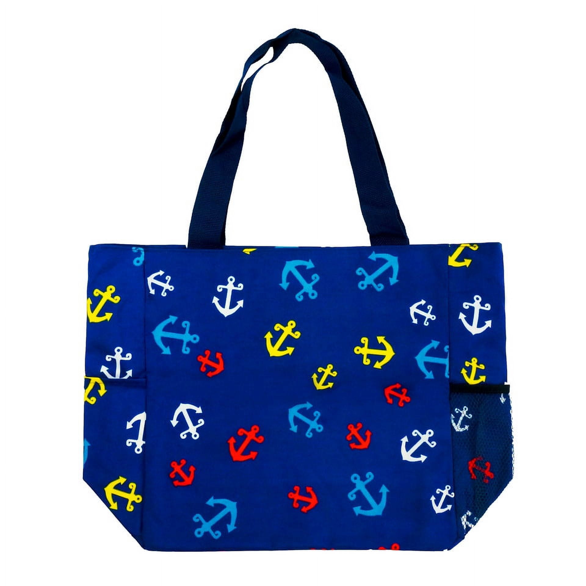 K-Cliffs Unisex Cute Large Print Sailor Anchors Patterned Tote Bag W/ Liner for The Beach, Groceries, School, for All Ages