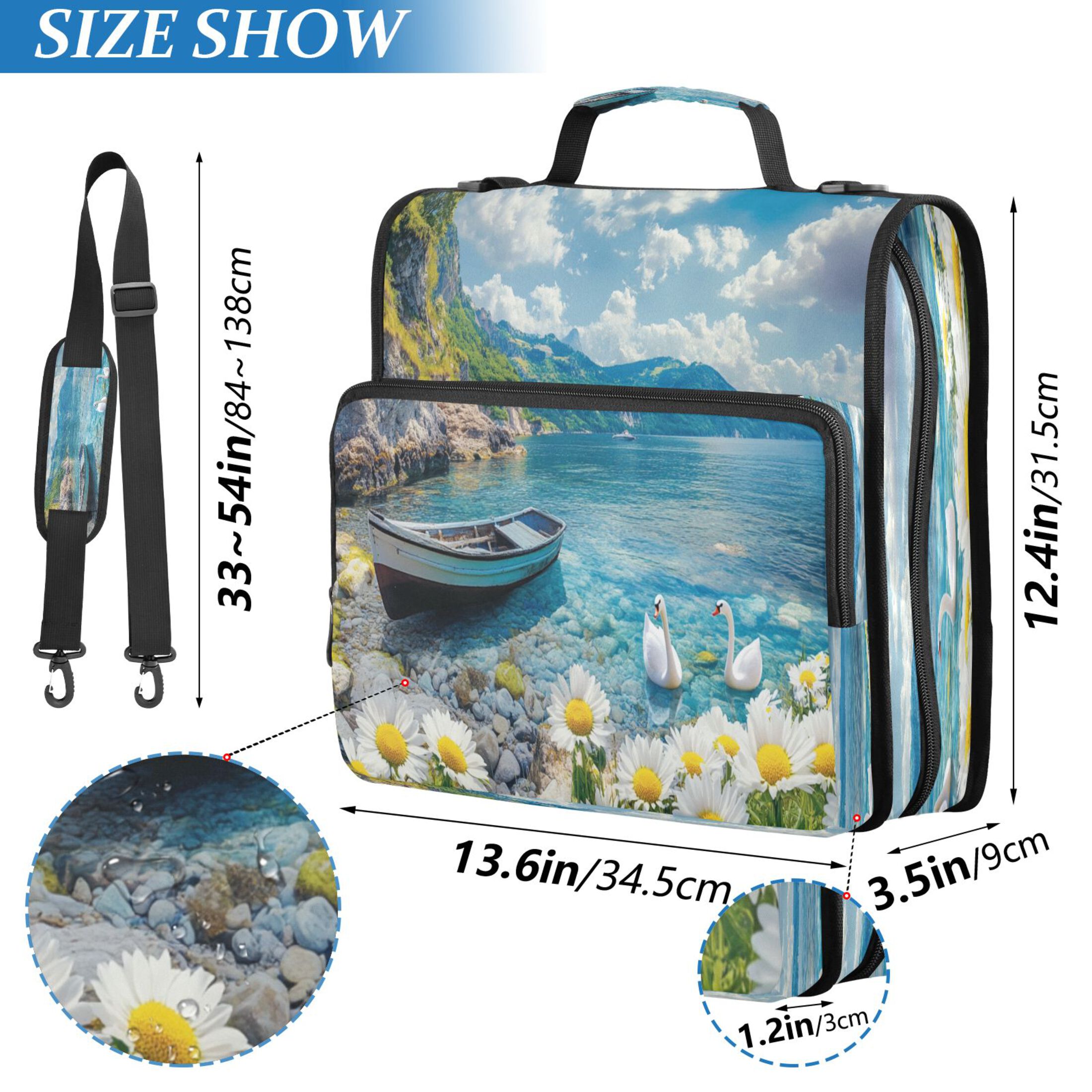 YAZAOO Zipper Binder trapper keeper Documents Organized Design Boat Swans Daisies and Mountains Printed