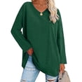 thumbnail image 3 of Blusa de mujer Camisa de manga larga Jersey de color puro Cuello en V Dobladillo suelto Diseño casual, 3 of 6