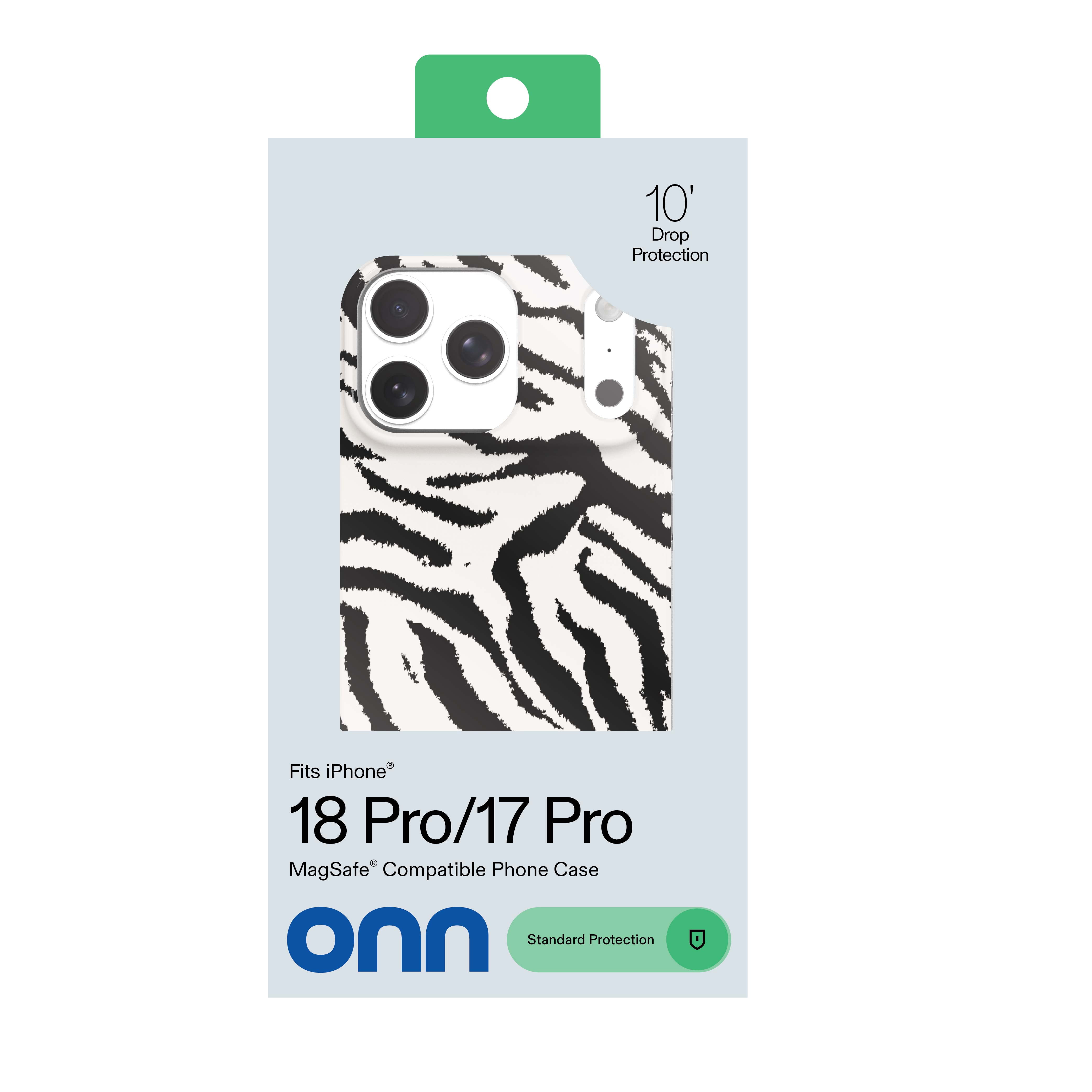 onn Phone Case for iPhone 18 Pro / 17 Pro, MagSafe Compatible - Zebra Stripe