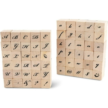 Wood Rubber Stamps - Mini Cursive Alphabet and Symbols Stamp Set, 60 Pieces