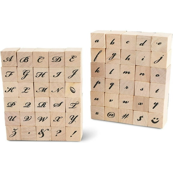 Wood Rubber Stamps - Mini Cursive Alphabet and Symbols Stamp Set, 60 Pieces