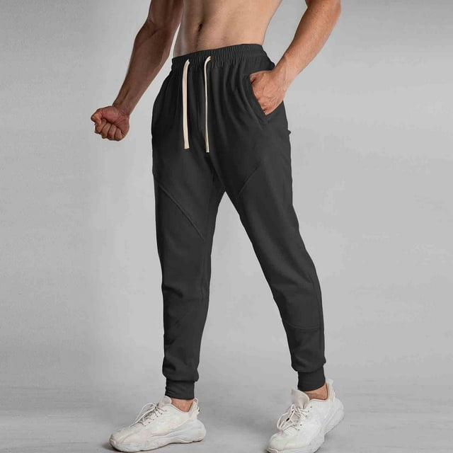 Wzzjkit Men Solid-Color Sports Casual Breathable Running Drawstring Zipper Pocket Pants Elasticity Ankle Pants