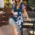 thumbnail image 3 of Fotbe Robe Astronaute avec Motif Drapeau USA Robe Maxi Décontractée à Manches Courtes pour Femmes Robe T-Shirt Rayée Longue à Blocs de Couleur, 3 of 6