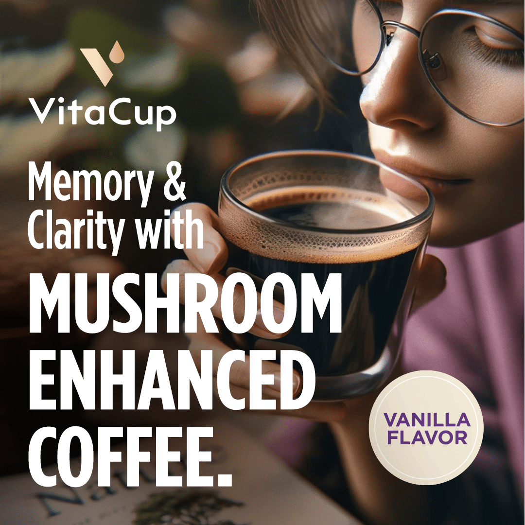 VitaCup Mushroom Coffee Pods 16ct, Vanilla Flavored Coffee with Chaga, Lion’s Mane, and Vitamins, Compatible with Keurig K-Cup Brewers
