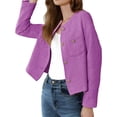 thumbnail image 4 of Long Sleeve Women's Tweed Jackets Business Button Down Casual Cropped Blazer with Pockets, 4 of 6