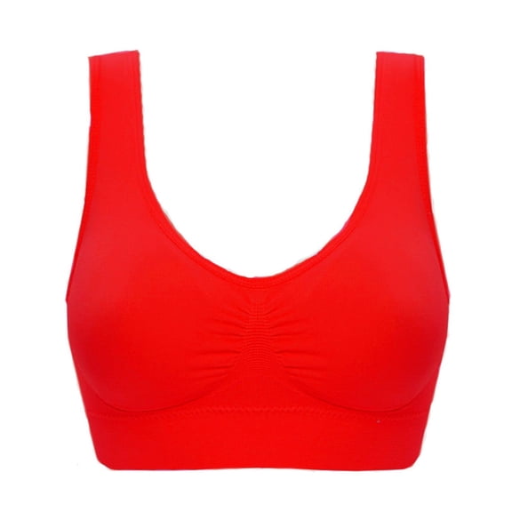 Xfvqtps Sports Bras for Women Wireless Standard Strap Solid Color Elastic Pullover Comfortable Breathable Yoga Bra Red
