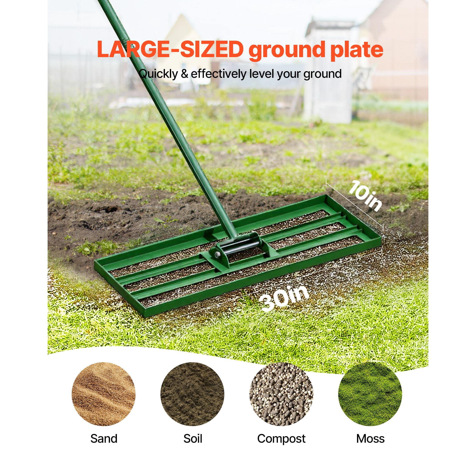 Lawn Leveling Rake 30"x10", Heavy  Yard Leveler with 78" Steel Extended Handle, Garden Golf Farm Tool