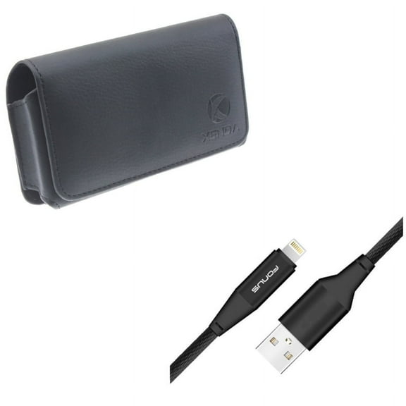 Case Belt Clip w 6ft USB Cable for iPhone 8/7/6S/6 - Leather Swivel Holster Loops Cover, Charger Cord Power Wire Braided Long for iPhone 8/7/6S/6 Models