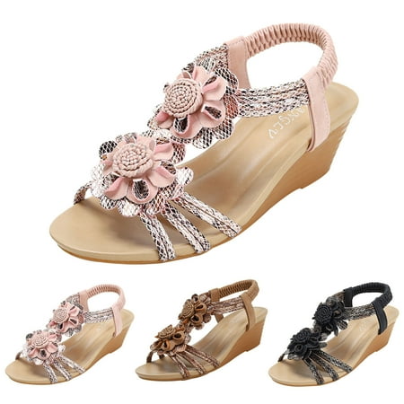 

TOWED22 Wedges For Women Womens Wedge Sandals Heels Open Toe Cork Platform Ankle Strap Slingback Summer Shoes Wedge Sandals For Women