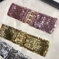 thumbnail image 6 of Women Wide Elastic Waist Stretch Waistband Sequins Shiny Cummerbund Bright Color Dress Belt High Fashion, 6 of 6