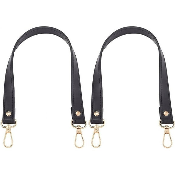 2Pcs PU Leather Purse Handle 14.8 Inch Long Leather Bag Strap Replacement 0.75" Wide Black Short Shoulder Handbag Straps with Golden Swivel Clasps for Underarm Bag Tote Satchel Purse Making