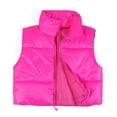 thumbnail image 4 of Hotian Women Winter Crop Puffer Vest Jacket Sleeveless Padded Gilet Hot Pink L, 4 of 8