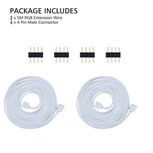 2pcs RGB LED Extension Cable, EEEkit 4 Pin Flex LED Tape Light Extension Cord LED Ribbon Connector for Flexible SMD 5050 3528 2835 RGB LED Strip Light, 16.4ft - Walmart.com