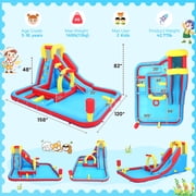 Adnoom Inflatable Water Slide for Bid Kids, Bounce House with Obstacle Course, Dual Pools, Slide, Basketball Hoop, Climbing Wall, Water Cannon, Jumping Castle without Blower, Water Park for Backyard