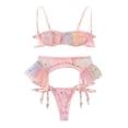 thumbnail image 1 of WZXFASHION Colorful Printed Star Moon Embroidery Thong Temptation Underwear Garter Belt Intimates Pink L, 1 of 8