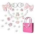 thumbnail image 1 of Cadena Charm SANUIU de tela rosa con forma de lazo y perlas para bolsas de goma, 1 of 8