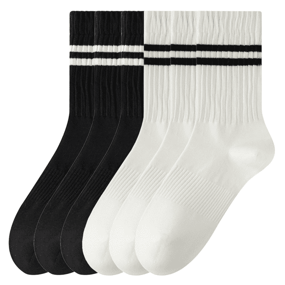 Sookeceks 6 Pairs Women Cotton Striped Crew Socks, Casual Warm Soft Calf Socks for Girls and Ladies Socks Size 5-9
