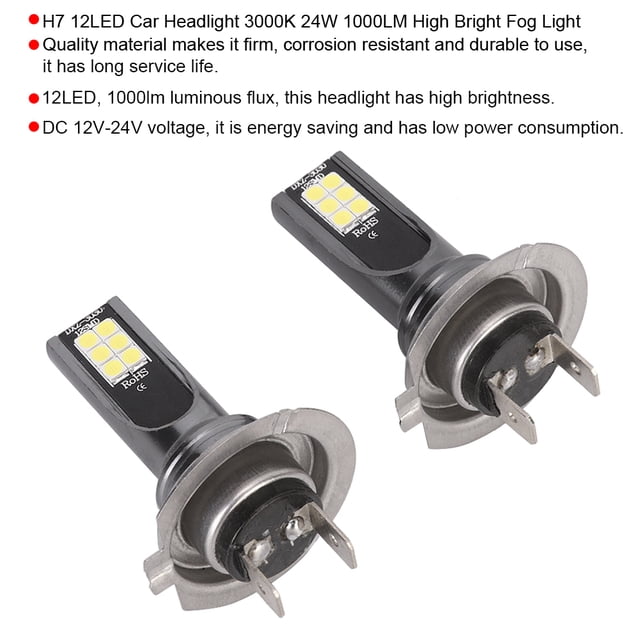 Bombillas para Faros Delanteros, 2 piezas H7 12 LED Para Faros Delanteros de Automóvil, Reemplazo de Luz AntoniNBLA LED, Luz AntoniNBLA de Alto Brillo 3000K 24W 1000LM