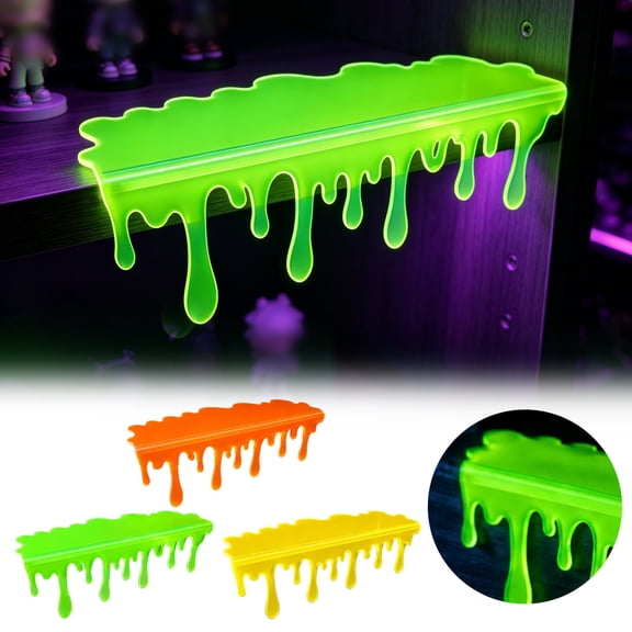 Glow In The Dark Shape Wall Mount Shelf Fluorescent Display Rack Floating Storage Organizer For Bedroom Game Room Indoor Home Tabletop Decor Supply