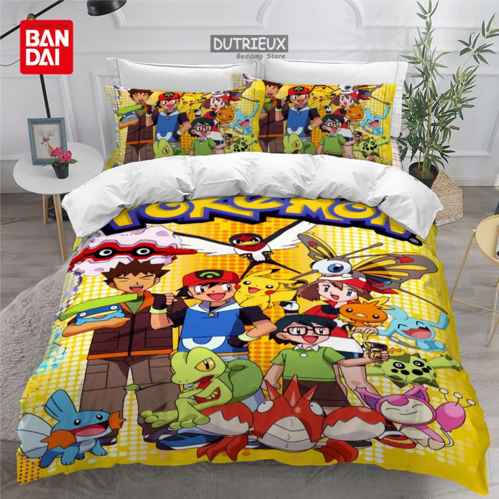 Popular Pokemon Pikachu Duvet Cover Pillowcase Bedding Set Double