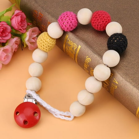 VGEBY Infant Pacifier Soother Holder Crochet Wooden Beads Chain Metal Clip Baby Shower Feeding Toy, Pacifier Strap, Pacifier Clip