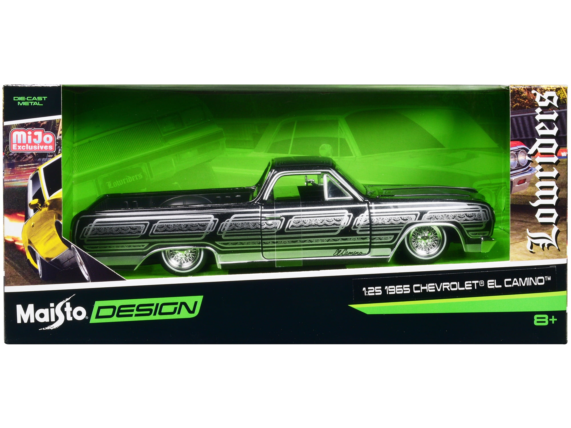 喜ばれる誕生日プレゼント Chevrolet 1965 El Silver with Metallic Black Lowrider Camino ミニカー