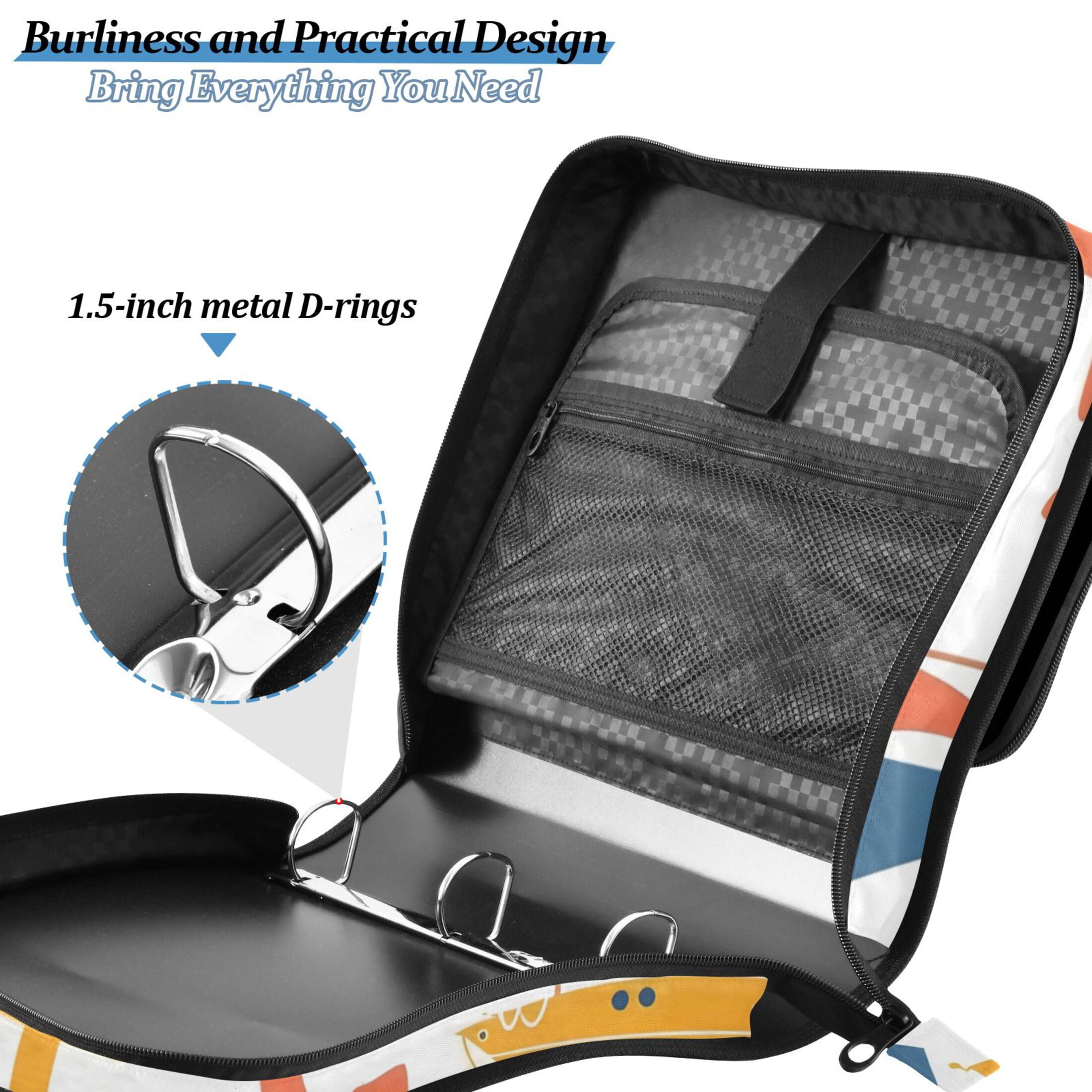 3 Ring Zipper Binder with Shoulder Strap Waterproof Trapper Keeper 2 Inch D-Ring 500 Sheets Capacity Anchors Boats Dots