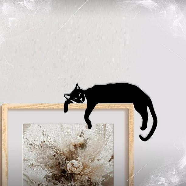 Adorno de puerta de metal con forma de gato adorable, adorno de puerta de gato nuevo 2024, adorno de puerta de Halloween de metal con forma de gato negro, marco de letrero decorativo para esquina de p