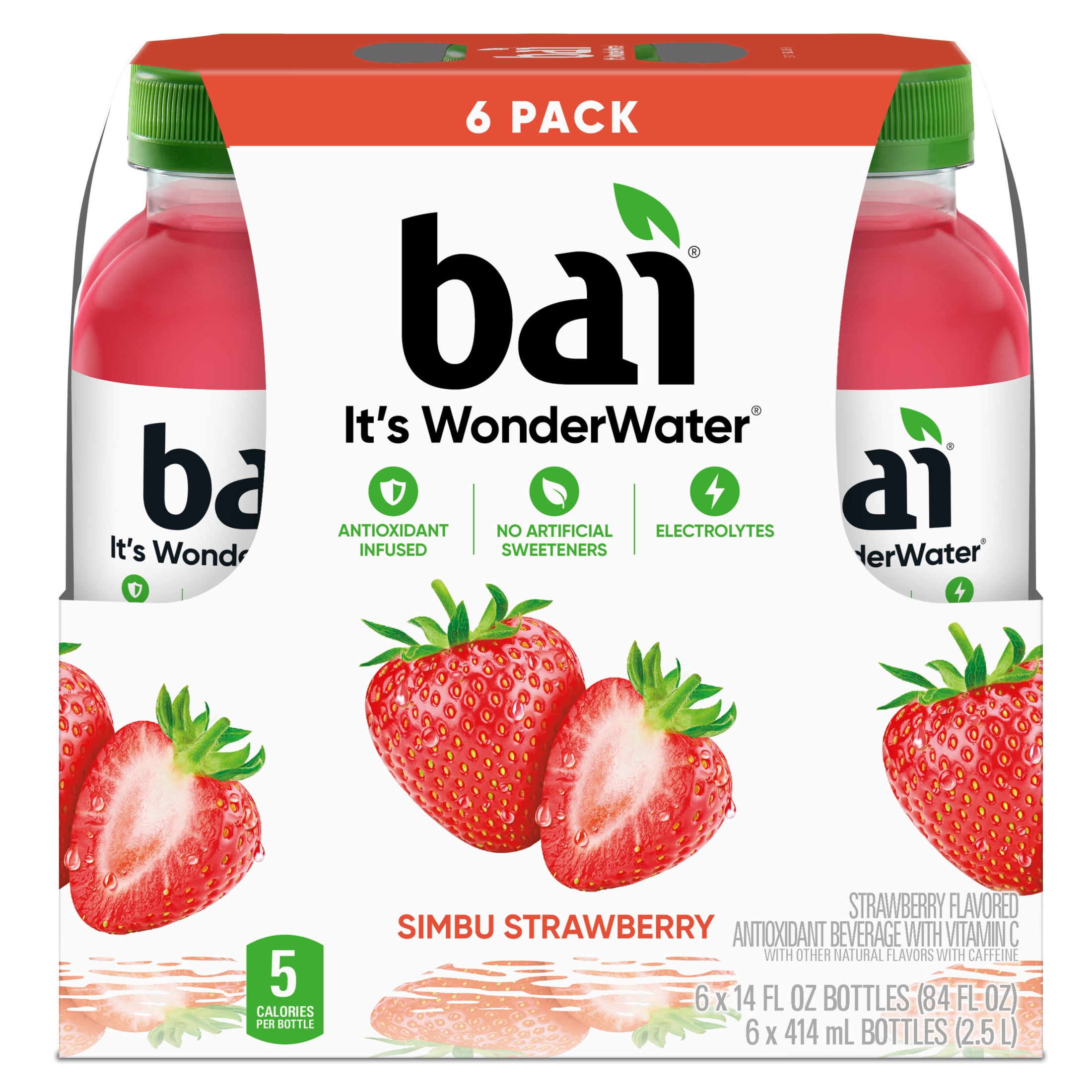 Bai Simbu Strawberry Antioxidant Infused Water Beverage, 14 fl oz, 6 Pack Bottles