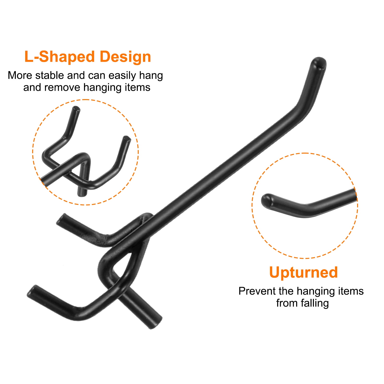 Uxcell 60pcs Pegboard Shelving Hooks 2" 4" 6" Stainless Steel Peg Board Display Hook Holders for Workbench, Black