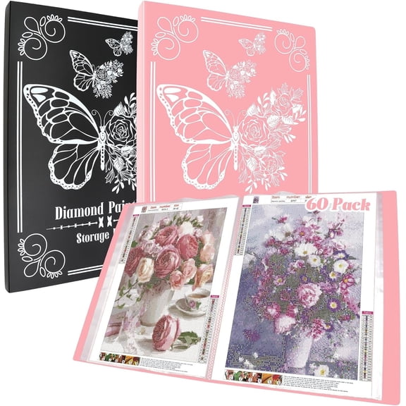 ZYNERY 2 Pack A3 Diamond Painting Storage Book, 60 Pages Art Portfolio Diamond Art Storage Large Art Folder - Suitable for 12x16 inch Art Painting (Pink Black)