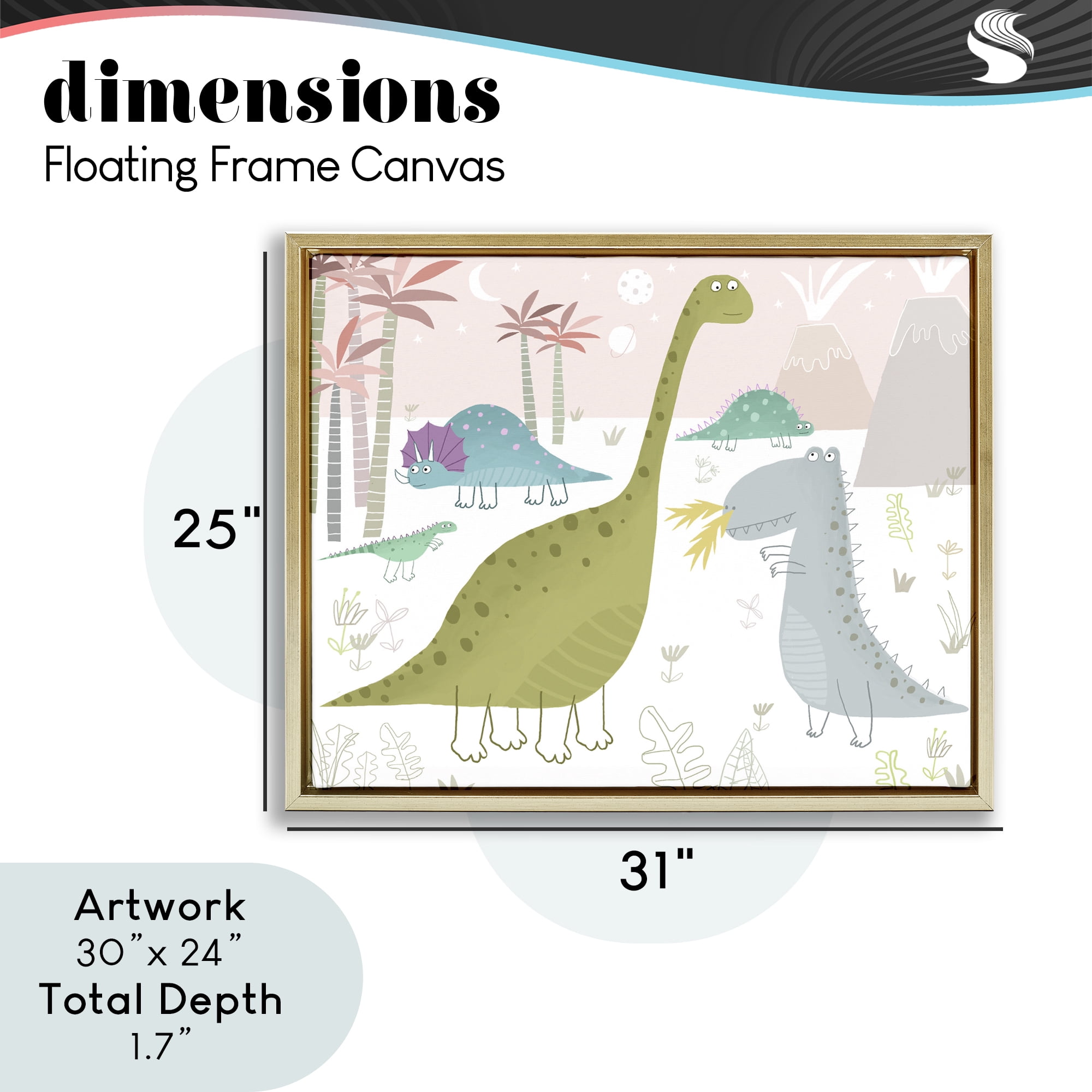 Stupell Industries Earthy Jurassic Dinosaurs Gold Framed Floater Canvas Wall Art, design by Carla Daly