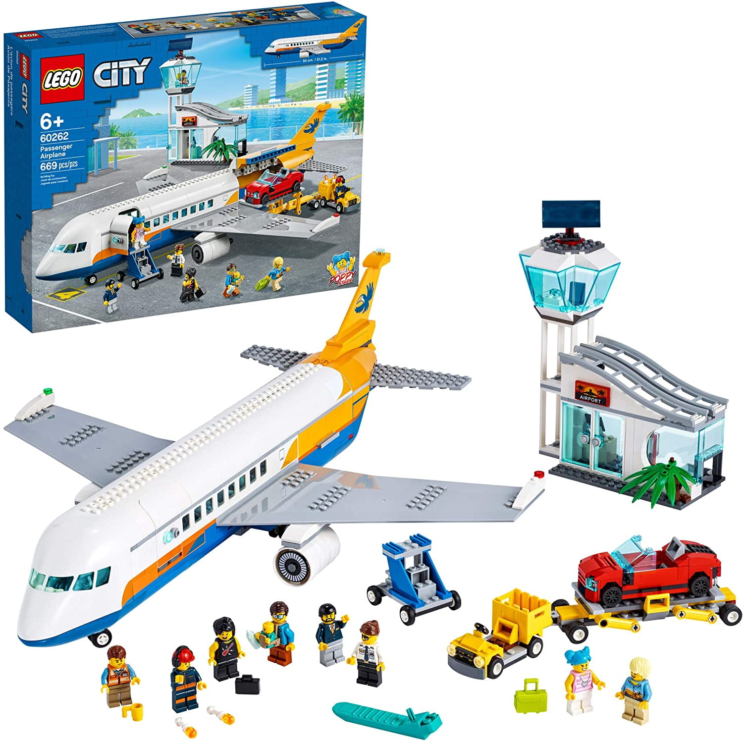 LEGO City Passenger Airplane 60262, with Radar Tower, Airport Truck