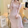 thumbnail image 2 of Camisones de seda satinada con tirantes finos para mujer, ropa de dormir de encaje, vestido dulce con lazo, lencería Sexy, camisón para el hogar, 2 of 5