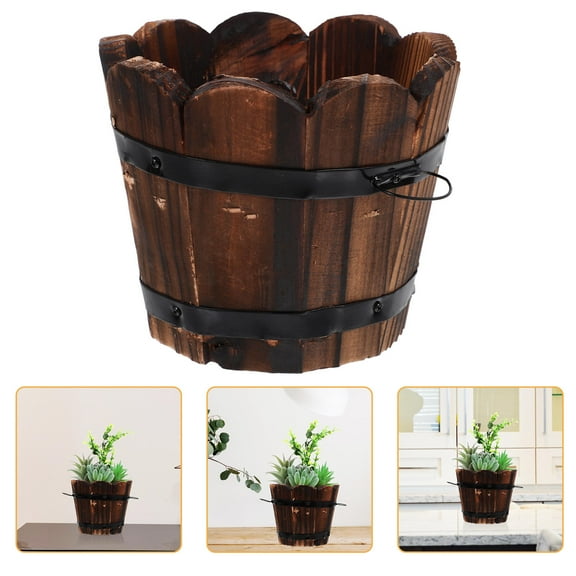 Raindrops Natural Solid Wood Planter for Garden and Home Decoration