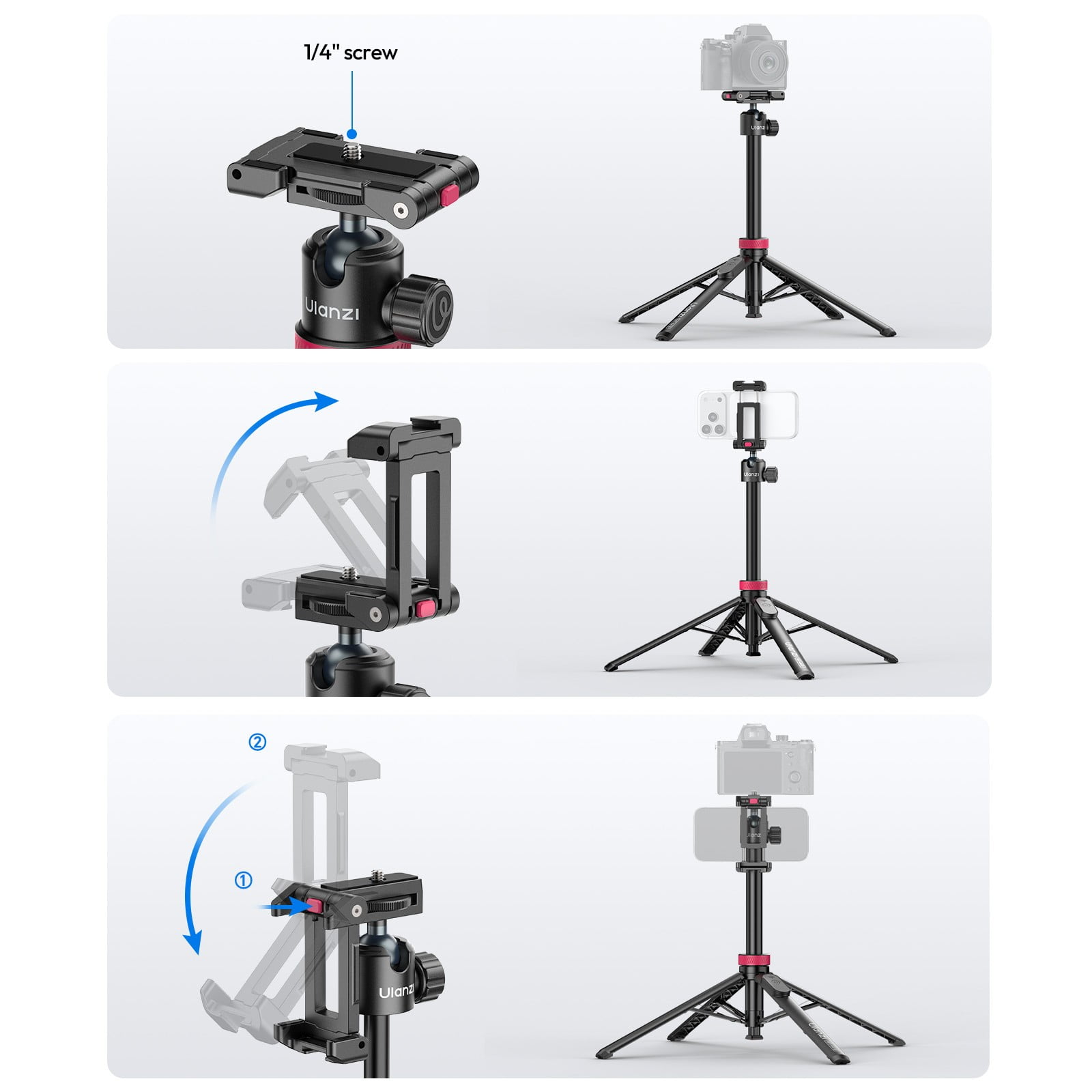 Ulanzi MT-44 B 2-in-1 Selfie Stick Tripod, Auto-Deploy Floor Tripod, 149cm Extendable Pole, Bluetooth Remote, Dual Camera Support for Phone & Mirrorless Cameras