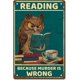 thumbnail image 1 of Letrero de hojalata de metal con texto en inglés "Read Because Murder is Wrong", póster de metal vintage, mural de arte retro, placa de pintura de hierro colgante, animales divertidos para el hogar,, 1 of 7
