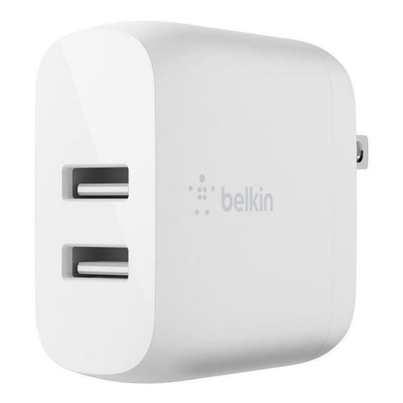 Belkin 24W Dual Port USB Wall Charger - iPhone Fast Charging - USB Charging Block for Power Bank, iPhone 14, iPhone13, iPhone 12, iPhone 11, iPad Pro, Samsung & More, iPhone Cable Not Included, BELKIN DUAL WALL CHRG