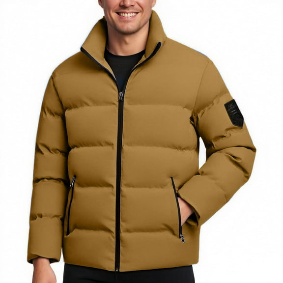 Men’s Windproof Winter Outerwear Thickened Puffer Jacket Alternative Insulated Coat with Zipper Pockets White M