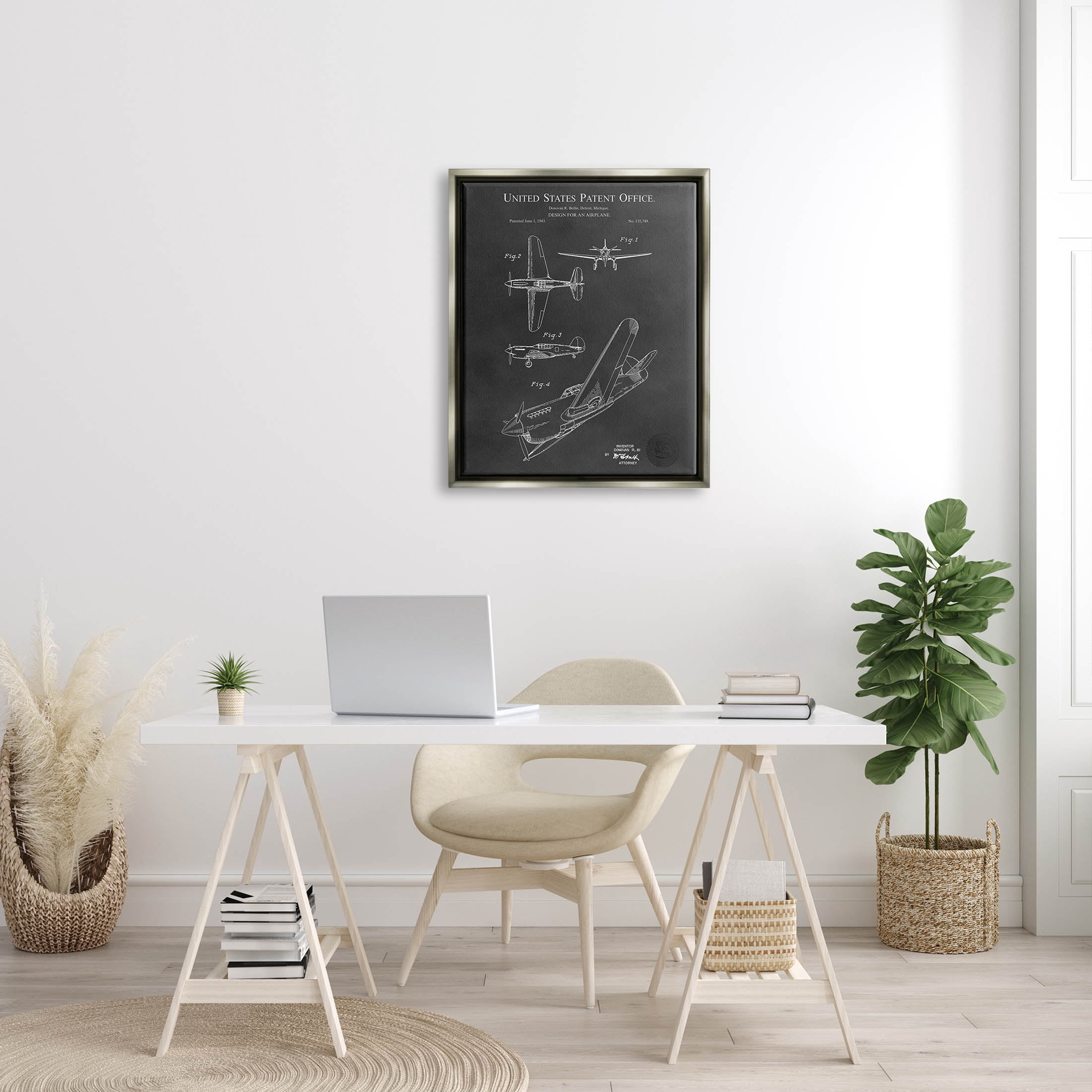 Stupell Industries Detailed Aircraft Blueprint Chart Graphic Art Luster Gray Floating Framed Canvas Print Wall Art, Design by Karl Hronek